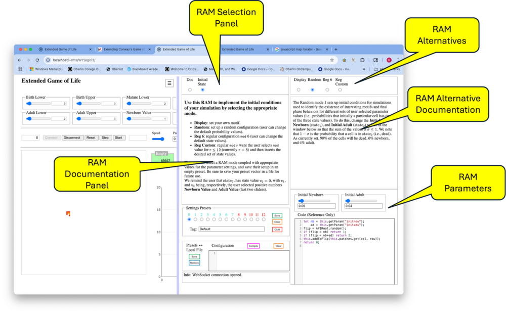 Extended Game of Life Showing RAM Panel